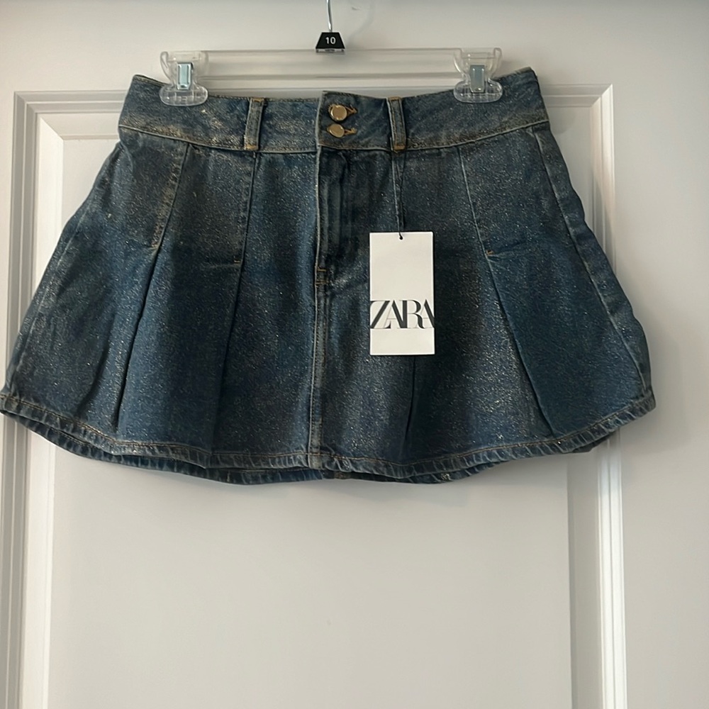 Zara shimmery denim mini skirt